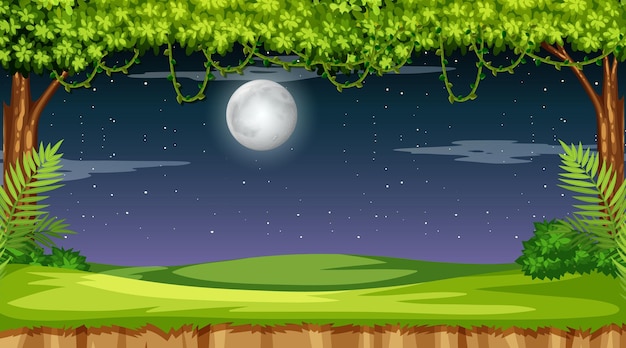 Paisaje de bosque natural en la escena nocturna.