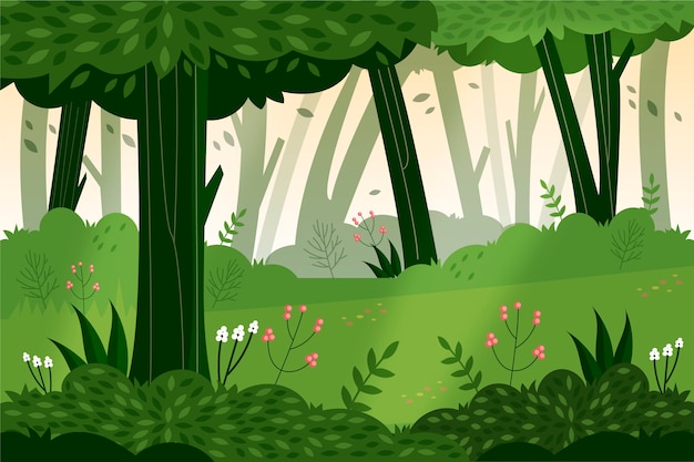 Vector gratuito paisaje de bosque plano dibujado a mano