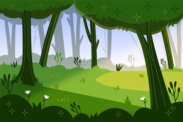 Paisaje de bosque plano dibujado a mano