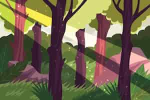 Vector gratuito paisaje de bosque plano dibujado a mano