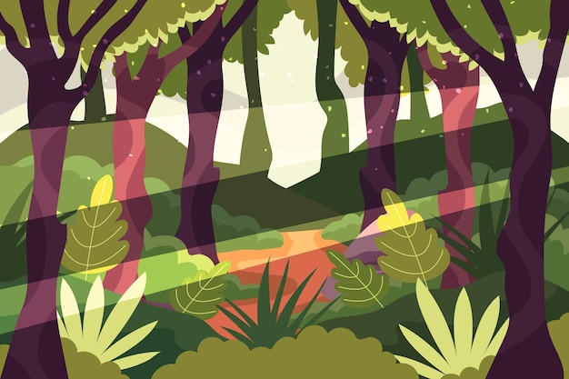 Paisaje de bosque plano dibujado a mano