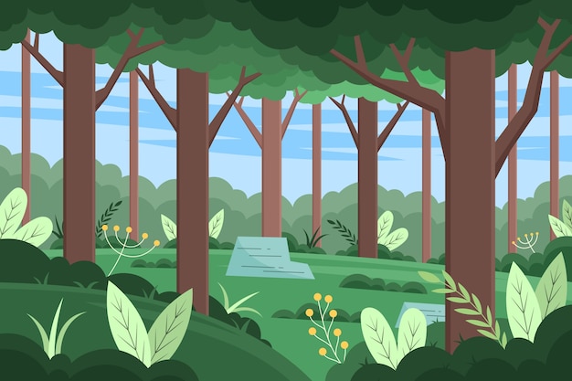 Vector gratuito paisaje de bosque plano