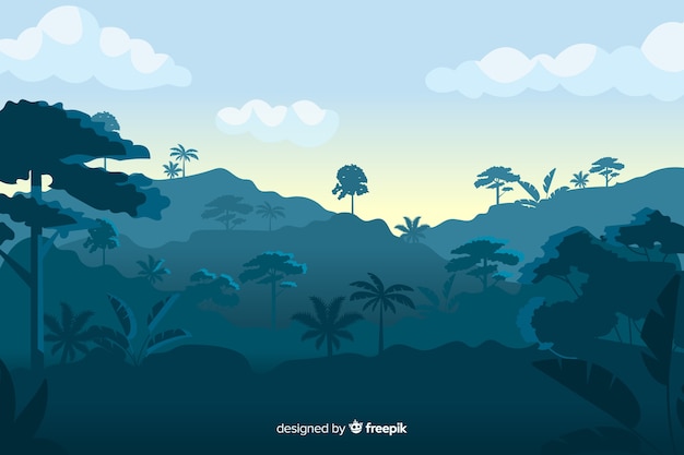 Vector gratuito paisaje de bosque tropical en tonos azules