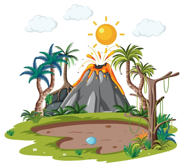 Vector gratuito paisaje de bosque de volcán aislado