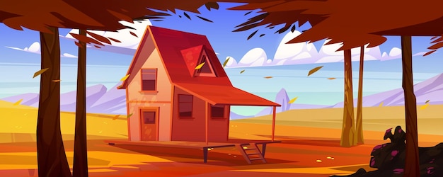 Vector gratuito paisaje de campo de otoño con casa rural