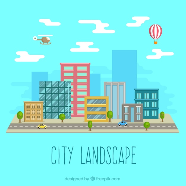 Vector gratuito paisaje de la ciudad en el diseño plano