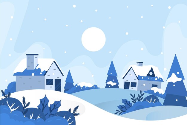 Paisaje de la ciudad de invierno de diseño plano