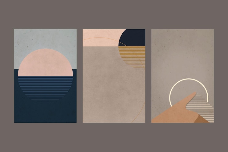 Vector gratuito paisaje de color retro minimalista conjunto de estilo de cartel vintage