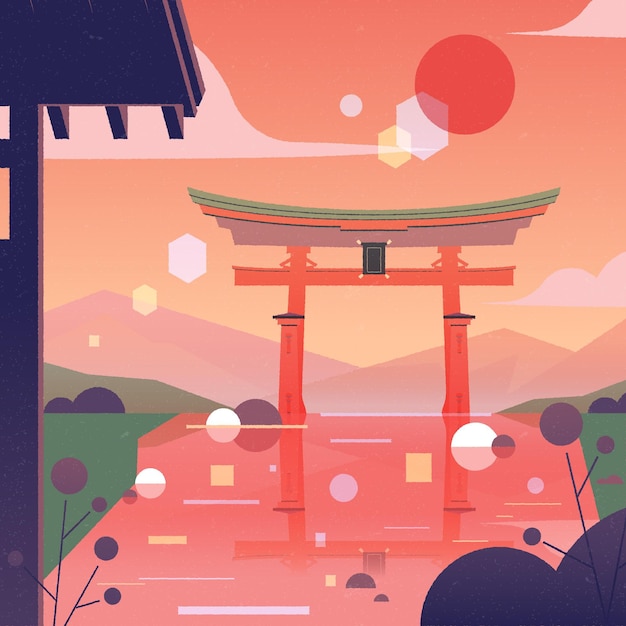 Paisaje degradado con puerta torii