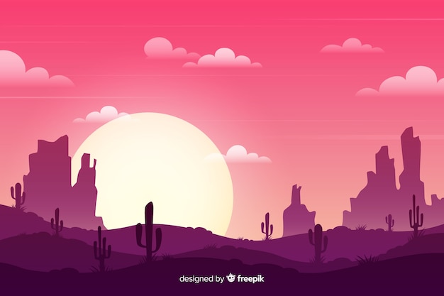 Vector gratuito paisaje desértico con cactus y sol