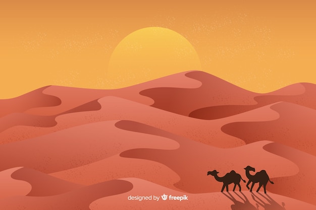 Vector gratuito paisaje desértico con camellos