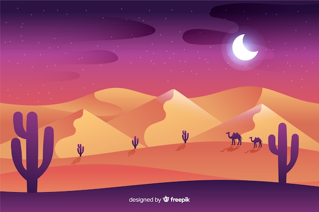 Vector gratuito paisaje desértico en la noche