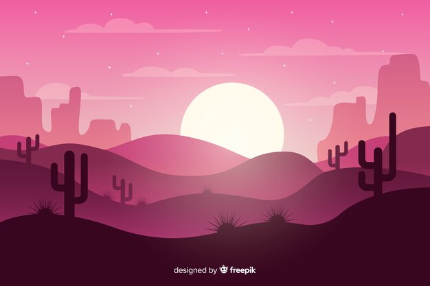 Paisaje desértico rosado con luna