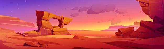 Vector gratuito paisaje del desierto occidental al atardecer