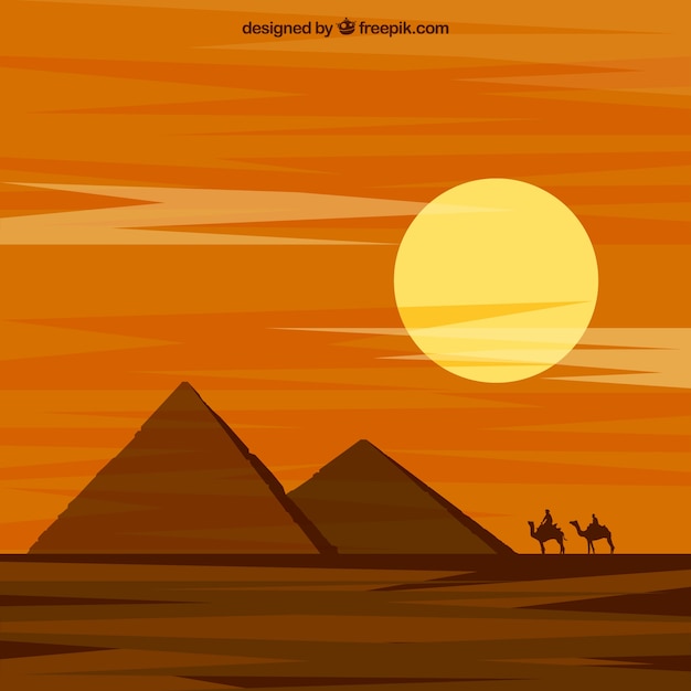 Vector gratuito paisaje de desierto con pirámides