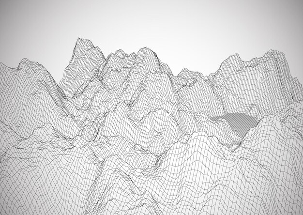 Paisaje detallado de estructura alámbrica sobre un fondo degradado