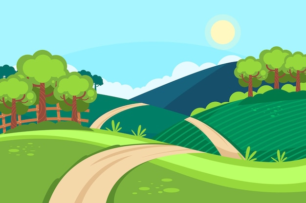 Vector gratuito paisaje dibujado a mano con arboles