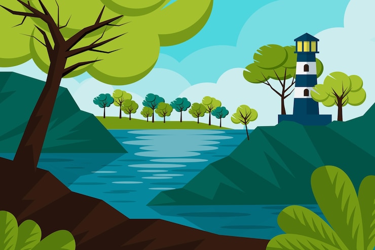 Vector gratuito paisaje dibujado a mano con faro
