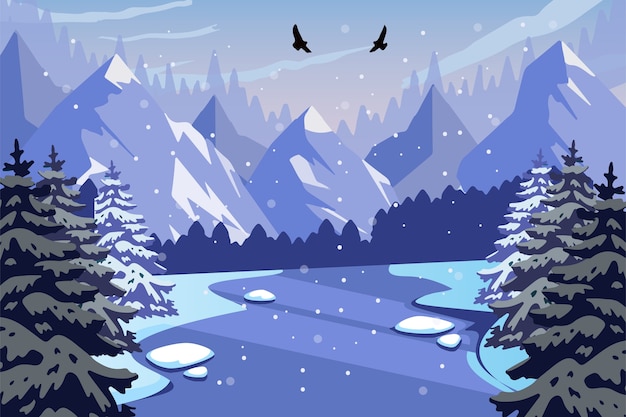 Vector gratuito paisaje dibujado a mano de invierno