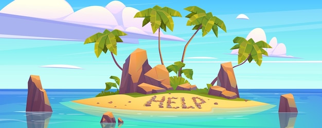 Vector gratuito paisaje de dibujos animados de isla de mar tropical deshabitada