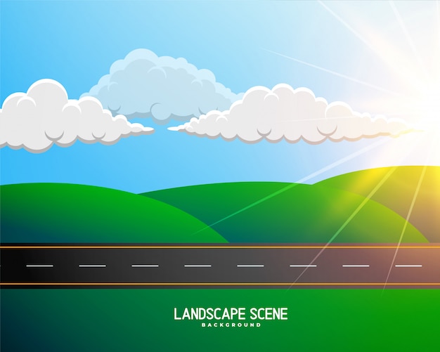 Paisaje de dibujos animados verde con fondo de carretera | Vector Gratis