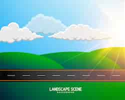 Vector gratuito paisaje de dibujos animados verde con fondo de carretera