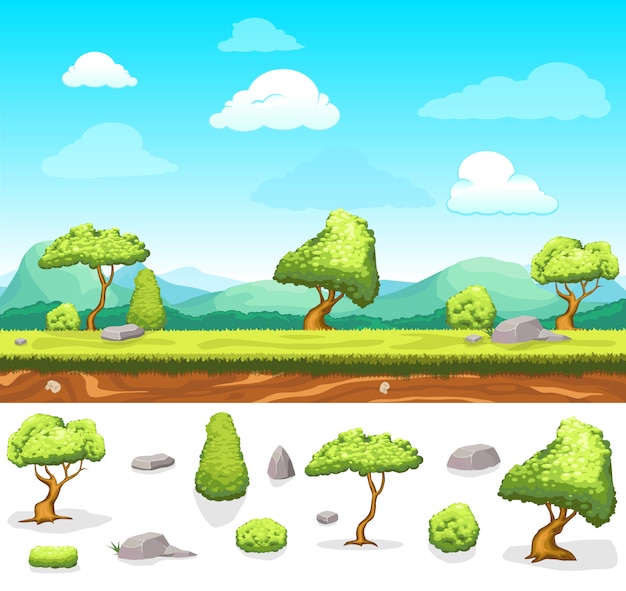 Vector gratuito paisaje de diseño de juegos de verano