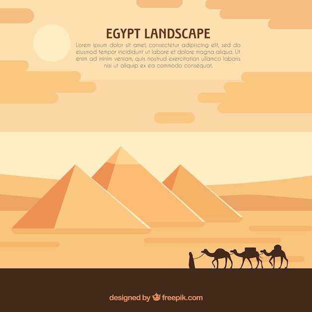 Paisaje de egipto con caravana y pirámides