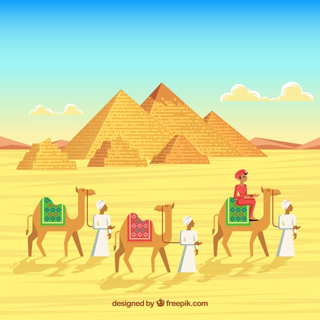 Paisaje de egipto con caravana