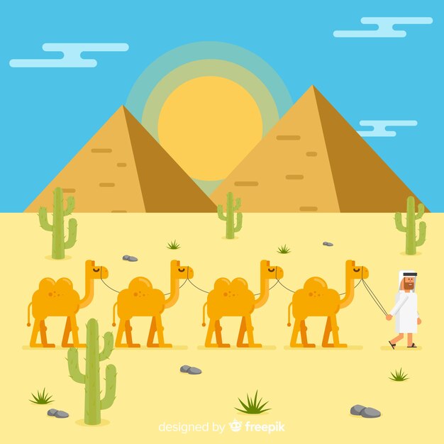 Paisaje de egipto con caravana