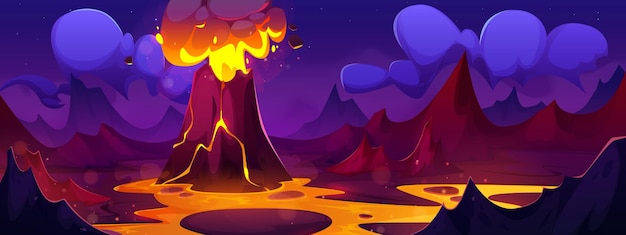 Paisaje de erupción de lava volcánica Volcán prehistórico