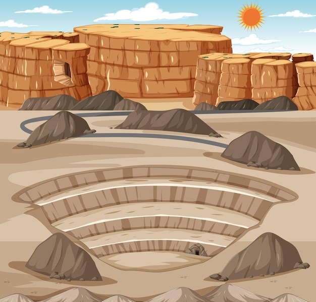 Paisaje con escena de cantera minera.