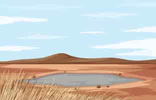 Vector gratuito paisaje con estanque y tierra seca