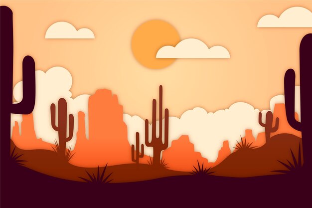 Paisaje estilo papel con cactus.