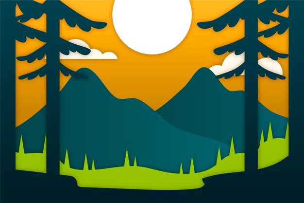 Paisaje de estilo de papel con montañas.