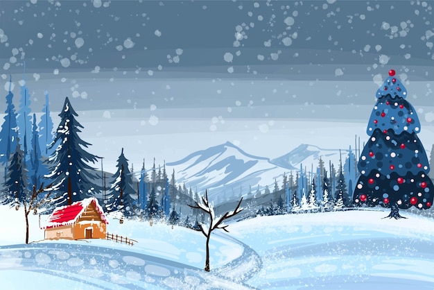 Paisaje para el fondo de la tarjeta de navidad de vacaciones de invierno y año nuevo