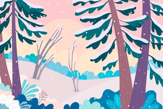 Paisaje forestal dibujado a mano