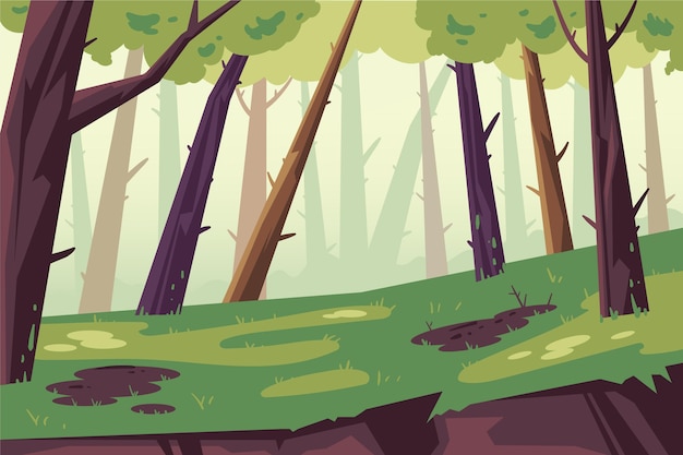 Paisaje forestal de diseño plano dibujado a mano