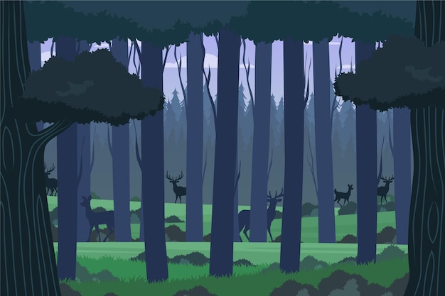 Paisaje forestal de diseño plano dibujado a mano