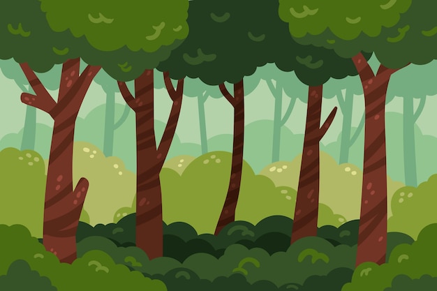 Paisaje forestal de diseño plano dibujado a mano