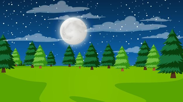 Paisaje forestal natural en escena nocturna