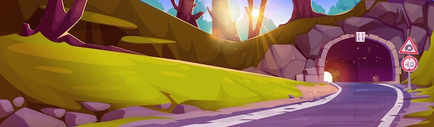 Paisaje forestal con un sinuoso túnel de carretera de montaña