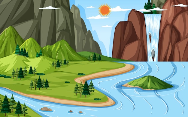 Vector gratuito paisaje de geografía terrestre y acuática