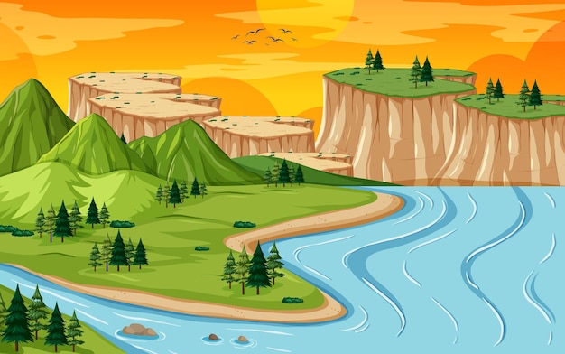 Paisaje de geografía terrestre y acuática