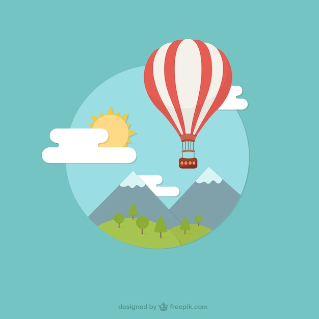 Paisaje con globo de aire caliente