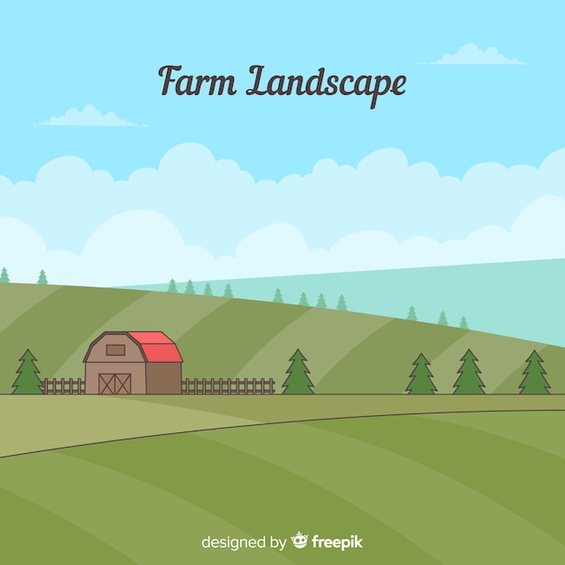 Vector gratuito paisaje de granja dibujado a mano