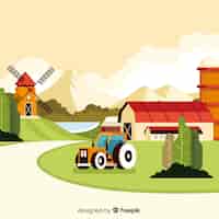 Vector gratuito paisaje de granja en dibujo animado