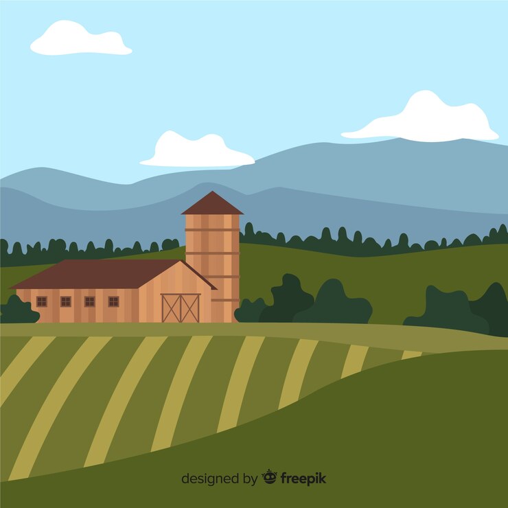 Vector gratuito paisaje de granja en diseño plano