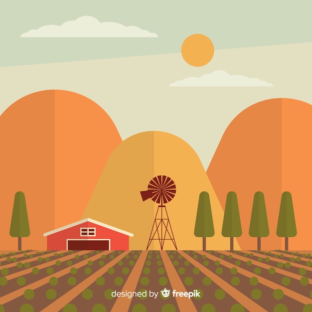 Vector gratuito paisaje de granja en diseño plano