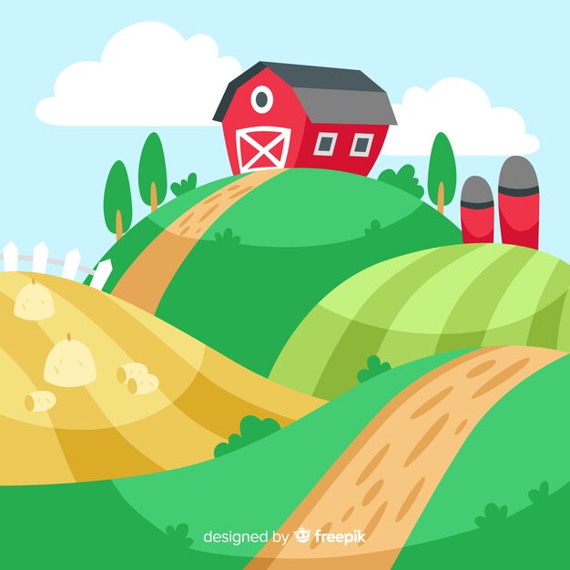 Paisaje de granja en diseño plano